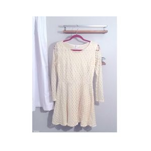 Cream 3/4 Sleeve Lace ALine Dress